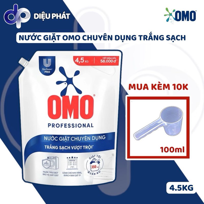 Ảnh 2 của Nước Giặt OMO Chuyên Dụng Trắng Sạch Vượt Trội Túi 4.5KG Tiết Kiệm Đánh Bay Vết Bẩn Cứng Đầu