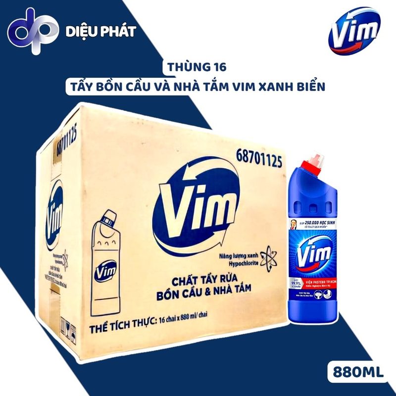 Ảnh 2 của Thùng Nước Tẩy Bồn Cầu Vim Diệt Khuẩn Xanh Biển Làm Sạch Toilet Nhanh Chai 880ml