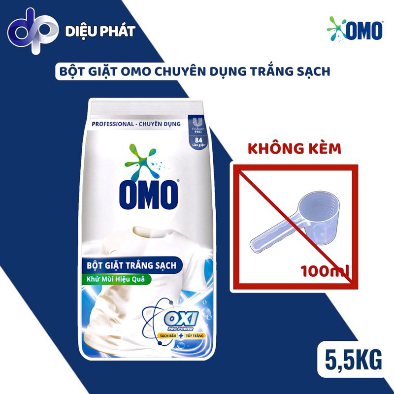 Ảnh 2 của Bột Giặt OMO Chuyên Dụng OXI PRO-POWER 5.5kg - Trắng Sạch, Tẩy Vết Bẩn, Khử Mùi Hiệu Quả