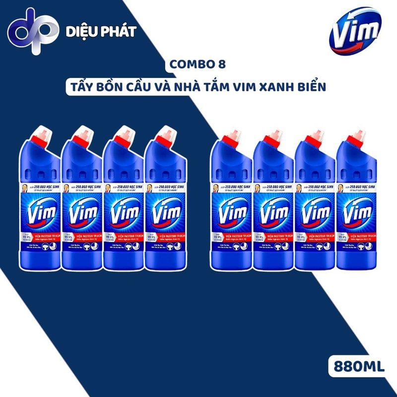 Thùng Nước Tẩy Bồn Cầu Vim Diệt Khuẩn Xanh Biển Làm Sạch Toilet Nhanh Chai 880ml