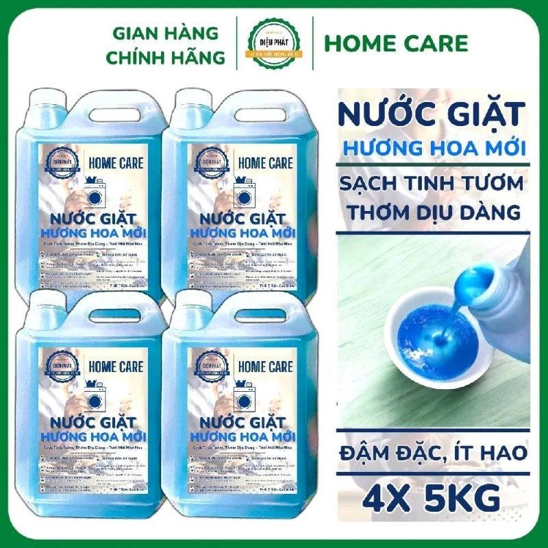 COMBO 4 Nước Giặt Hương Hoa Mới Can 5Kg - Làm Sạch Vết Bẩn, Làm Mềm Vải
