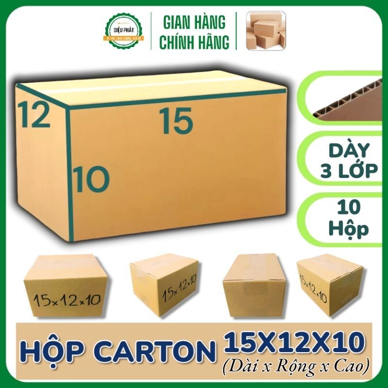 Ảnh 2 của [Size 15x12x10] 10 Hộp Carton Đóng Hàng, Hộp Giấy Thùng Carton Gói Hàng - Hộp Dày, 3 Lớp, Chắc Chắn
