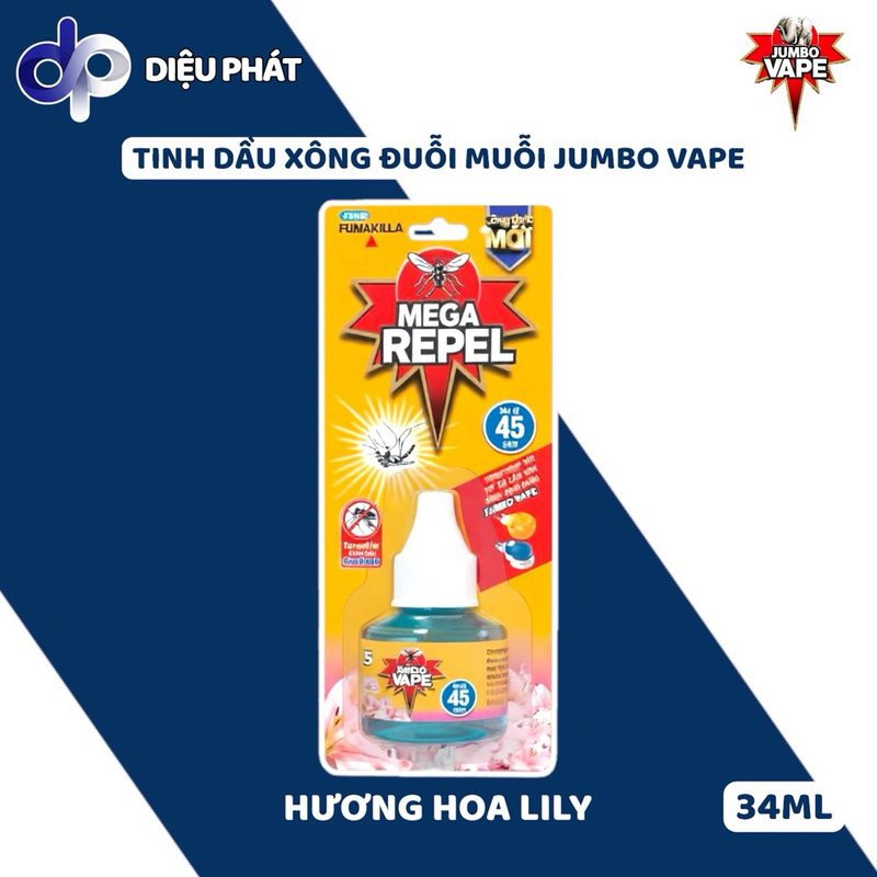 Ảnh 2 của COMBO Vỉ Tinh Dầu Xông Chất Đuổi Muỗi Jumbo Vape 34ML Hoa Anh Đào Lily