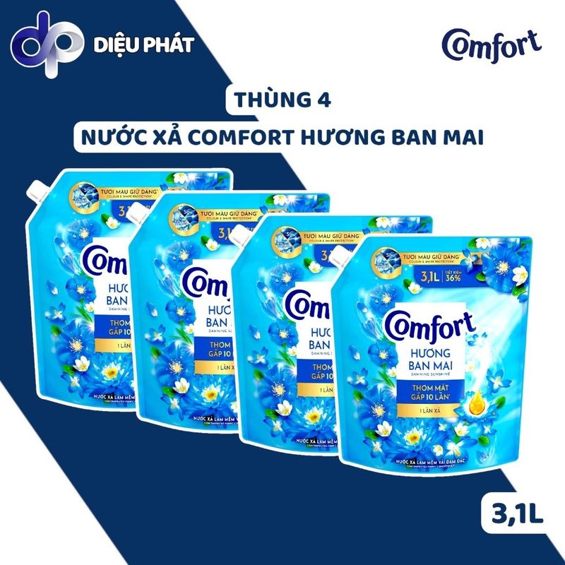 Thùng Nước Xả Vải Comfort Giữ Màu Một Lần Xả Hương Ban Mai Túi 3,1L