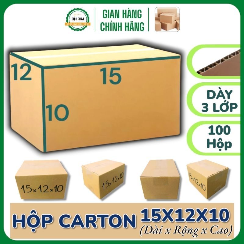 Ảnh 2 của [Size 15x12x10] 100 Hộp Carton Đóng Hàng, Hộp Giấy Thùng Carton Gói Hàng - Hộp Dày, 3 Lớp