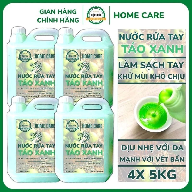 COMBO 4 Nước Rửa Tay Hương Táo Can 5KG - Mùi Dễ Chịu, Không Hại Da Tay