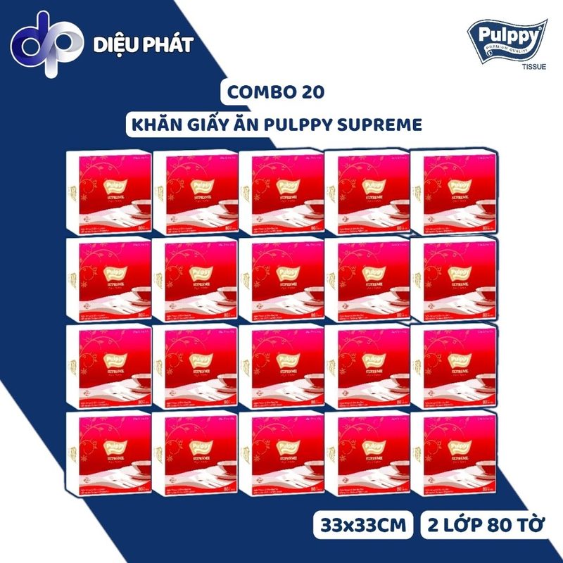 Ảnh 2 của Thùng Khăn Giấy Ăn Lụa Pulppy Supreme Đỏ 2 Lớp Gói 80 Tờ - Giấy Lụa, Dai, Mịn, Không Bụi