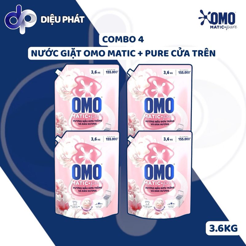 Ảnh 2 của Thùng Nước Giặt Cửa Trên OMO MATIC + Pure Hương Mẫu Đơn Và Đàn Hương Túi 3.6KG - Giặt Sạch Thơm Lâu